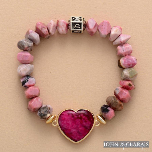 Natural Rhodonite Heart Bead Bracelet