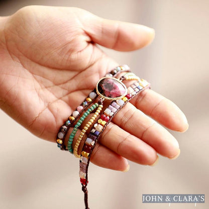 Natural Rhodonite & Mixed Beads Wrap Bracelet