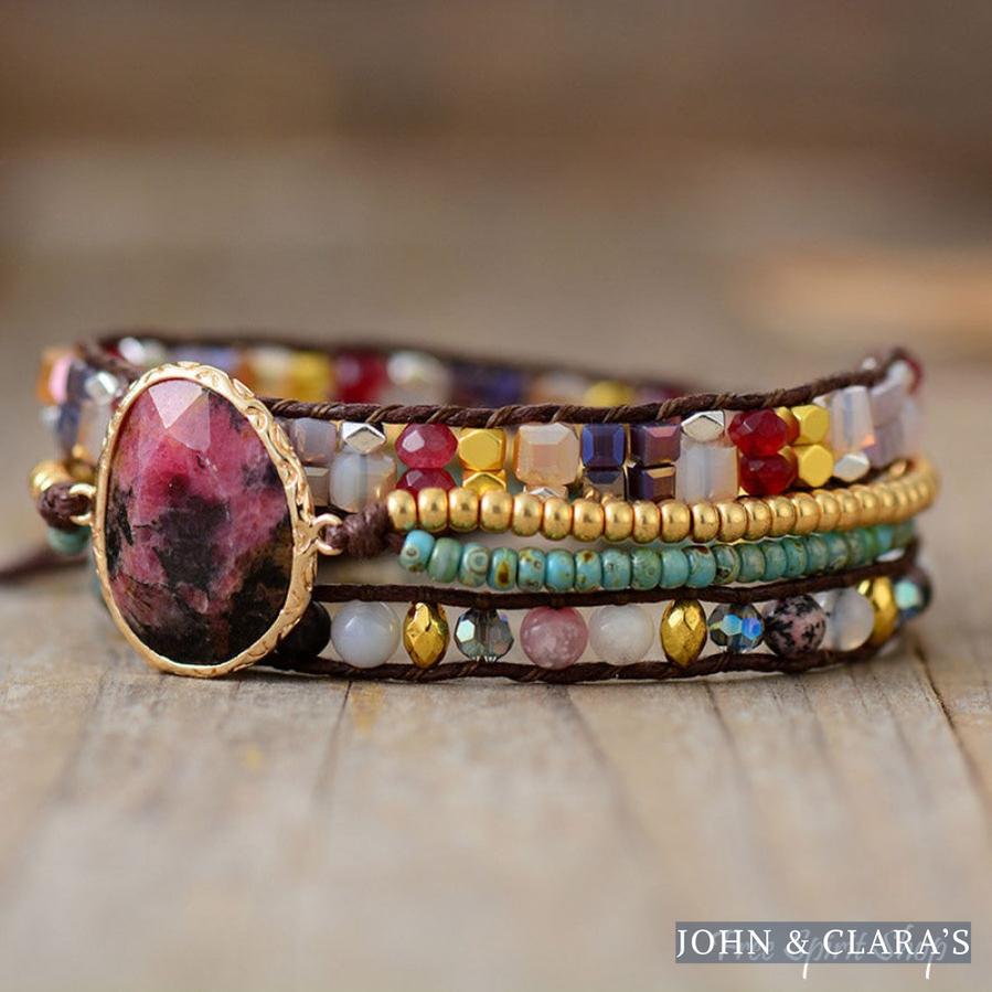 Natural Rhodonite & Mixed Beads Wrap Bracelet