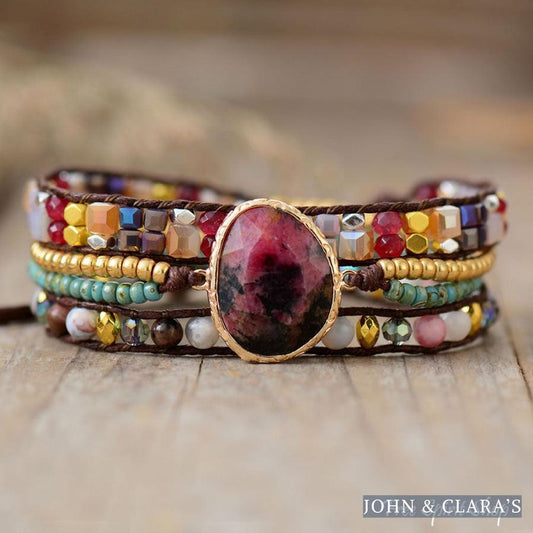 Natural Rhodonite & Mixed Beads Wrap Bracelet