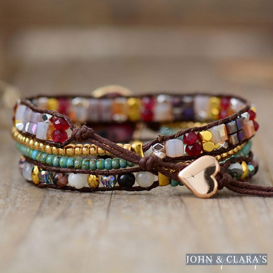 Natural Rhodonite & Mixed Beads Wrap Bracelet