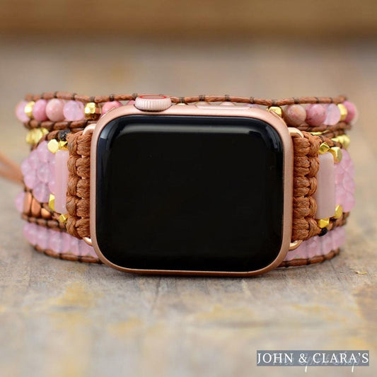 Natural Rhodonite & Rose Quartz Rose Apple Watch Band