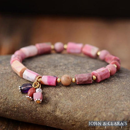 Natural Rhodonite Stone Tube Bead Bracelet