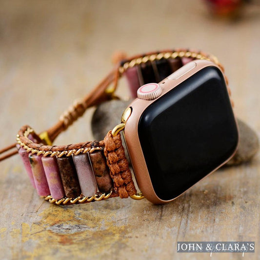 Natural Rhodonite Tube Apple Watch Band