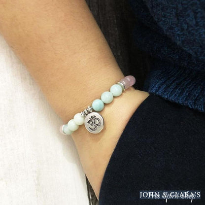 Natural Rose Quartz & Amazonite Gemstone Bead Mala Bracelet