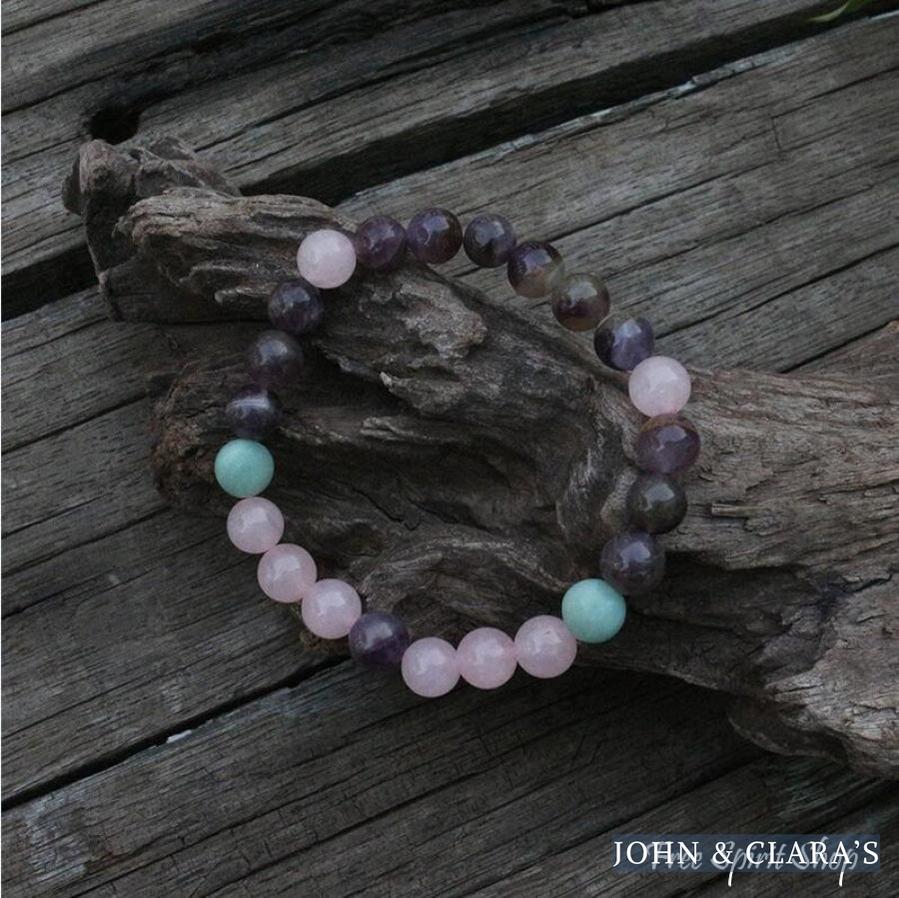Natural Rose Quartz & Amethyst Bead Bracelet