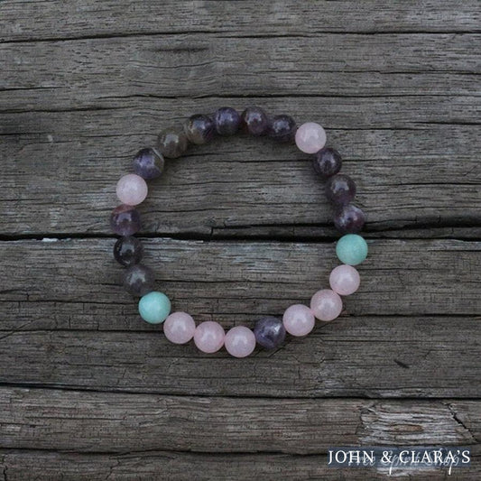 Natural Rose Quartz & Amethyst Bead Bracelet