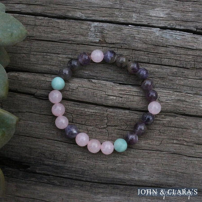 Natural Rose Quartz & Amethyst Bead Bracelet