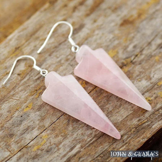 Natural Rose Quartz Arrowhead Earrings
