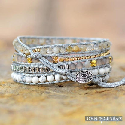 Natural Rose Quartz Howlite & Rutilated Quartz Wrap Bracelet