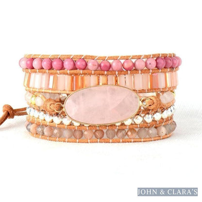 Natural Rose Quartz Rhodonite & Sunstone Wrap Bracelet