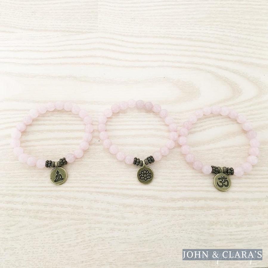 Natural Rose Quartz Stone Buddha Mala Bead Bracelet