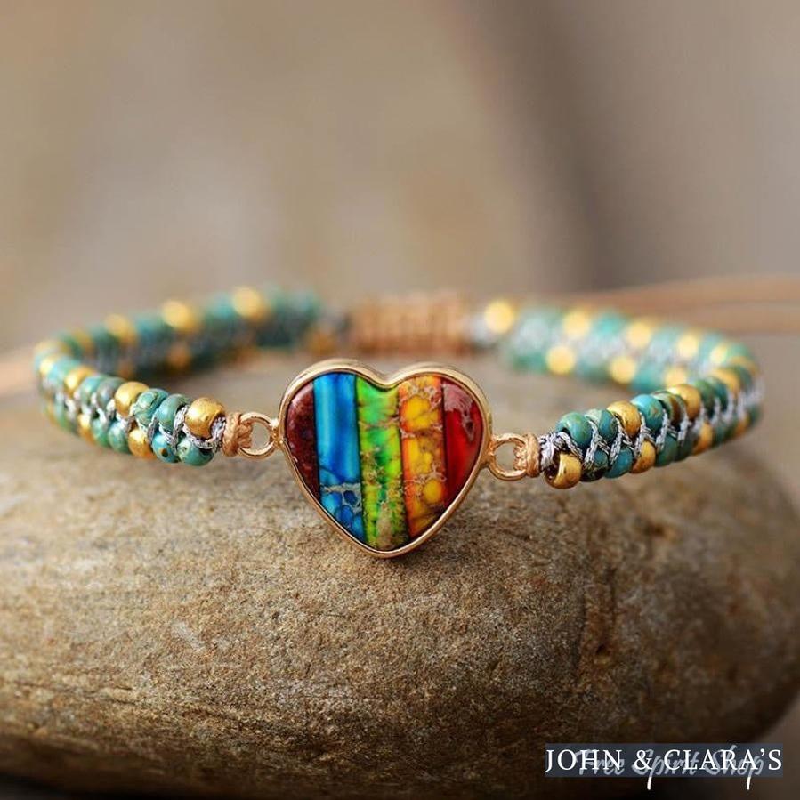 Natural Seed Bead Rainbow Heart Bracelet