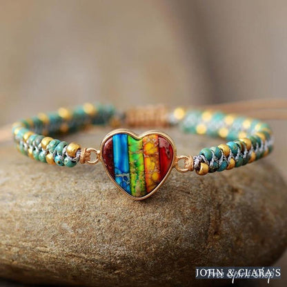 Natural Seed Bead Rainbow Heart Bracelet