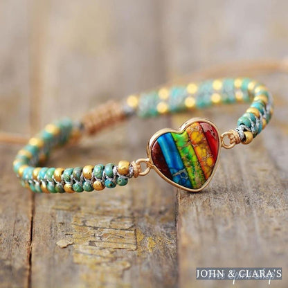 Natural Seed Bead Rainbow Heart Bracelet