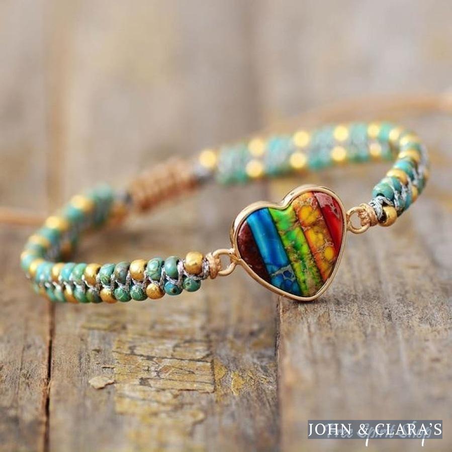 Natural Seed Bead Rainbow Heart Bracelet