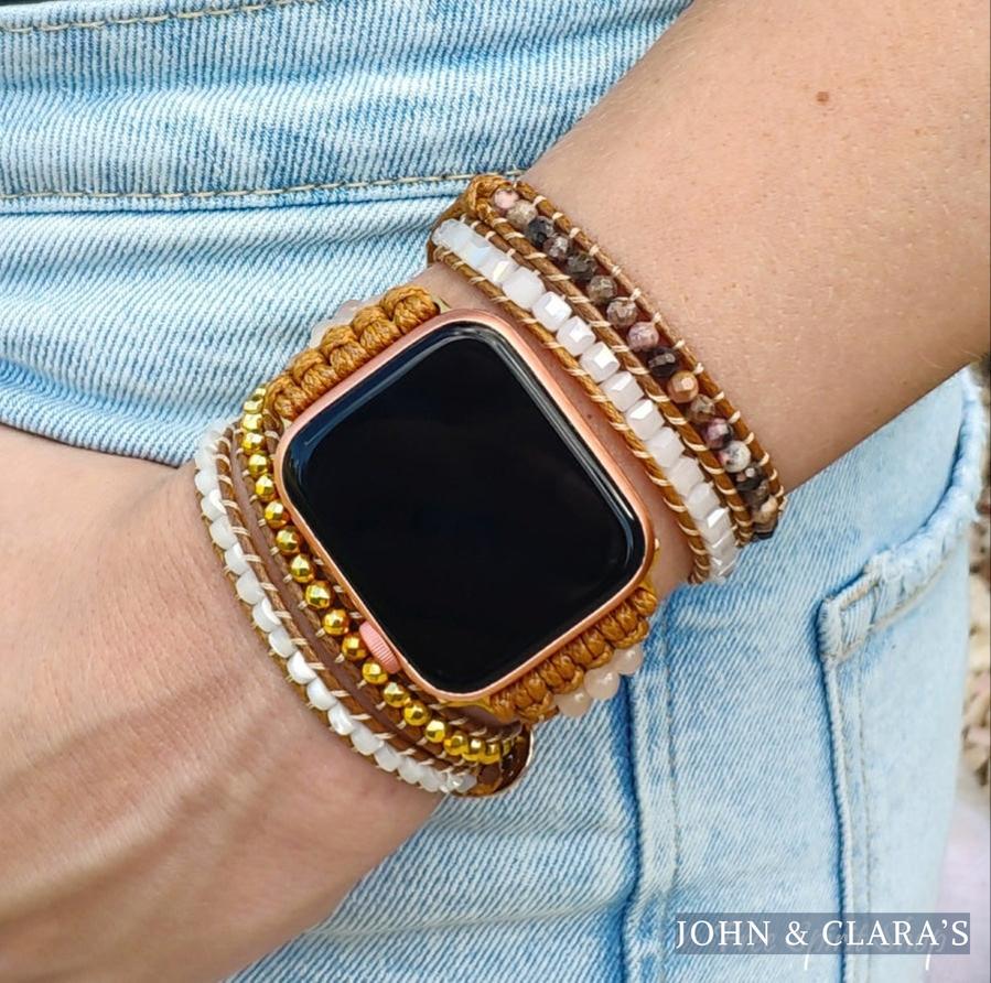 Natural Selenite & Sunstone Beaded Apple Watch Band