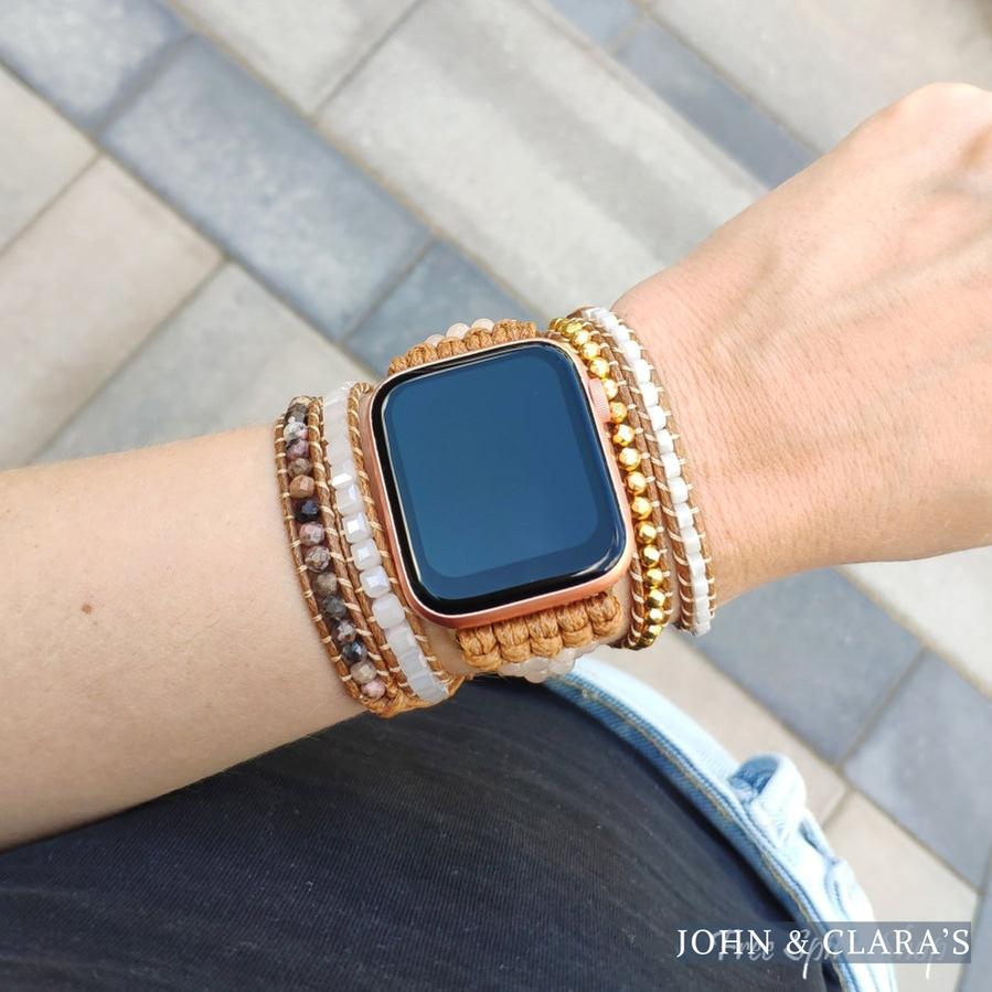 Natural Selenite & Sunstone Beaded Apple Watch Band