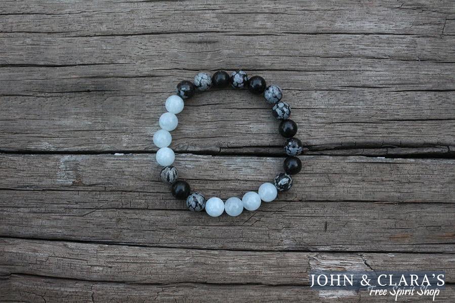 Natural Snowflake Obsidian & Aquamarine Bead Bracelet / Necklace