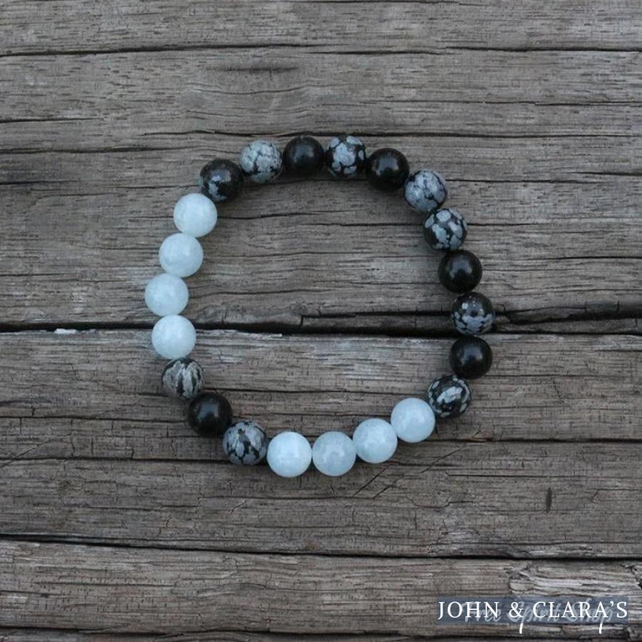 Natural Snowflake Obsidian & Aquamarine Bead Bracelet / Necklace
