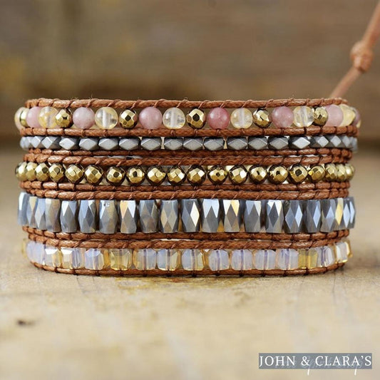 Natural Strawberry Agate & Citrine Wrap Bracelet