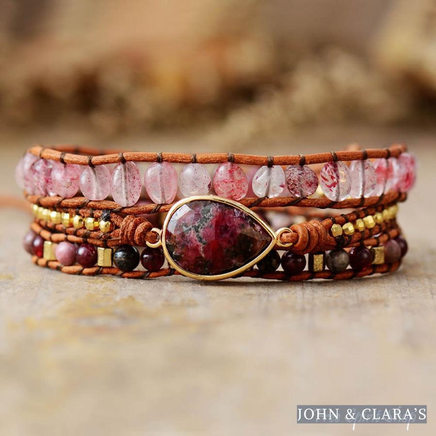 Natural Strawberry Quartz & Garnet Wrap Bracelet