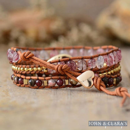 Natural Strawberry Quartz & Garnet Wrap Bracelet