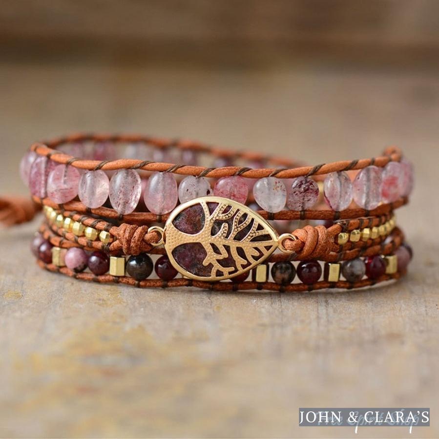 Natural Strawberry Quartz & Garnet Wrap Bracelet