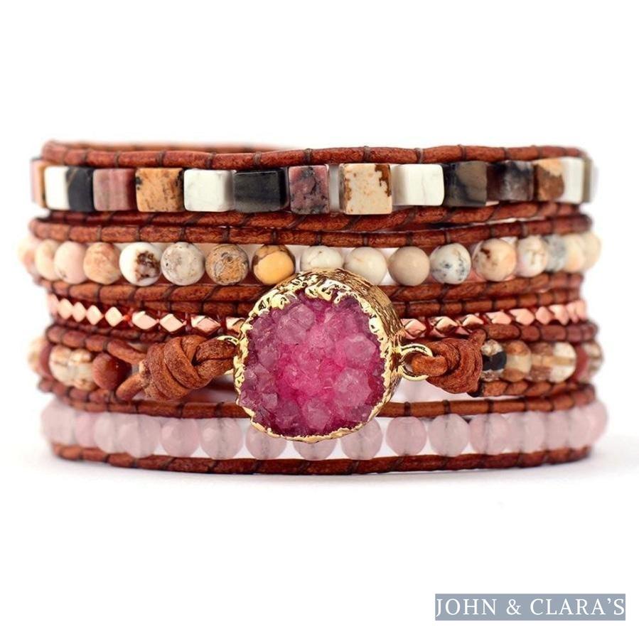 Natural Strawberry Quartz Jasper & Rose Quartz Wrap Bracelet