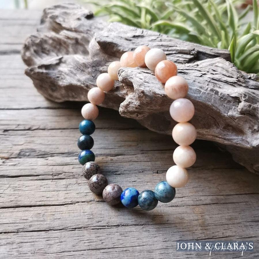 Natural Sunstone & Chrysocolla Bead Bracelet