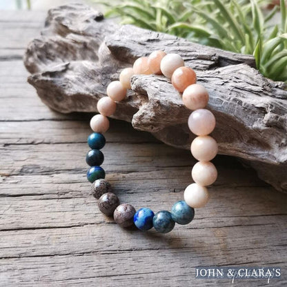 Natural Sunstone & Chrysocolla Bead Bracelet