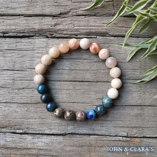 Natural Sunstone & Chrysocolla Bead Bracelet