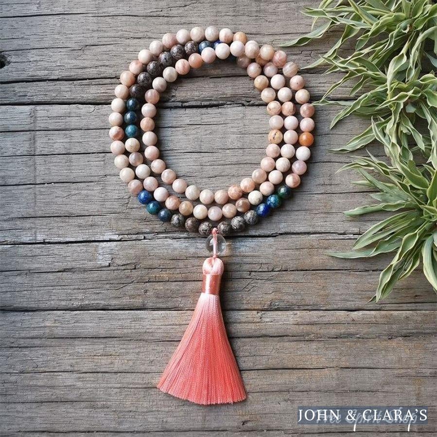 Natural Sunstone & Chrysocolla Mala Bead Necklace / Bracelet