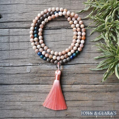 Natural Sunstone & Chrysocolla Mala Bead Necklace / Bracelet