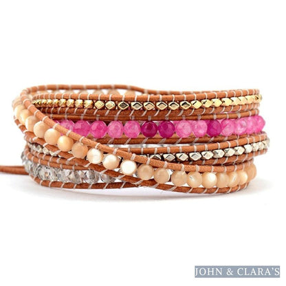 Natural Sunstone & Pink Bead Wrap Bracelet
