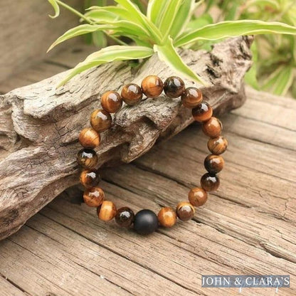 Natural Tiger Eye & Black Onyx Bead Bracelet