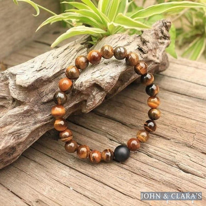 Natural Tiger Eye & Black Onyx Bead Bracelet