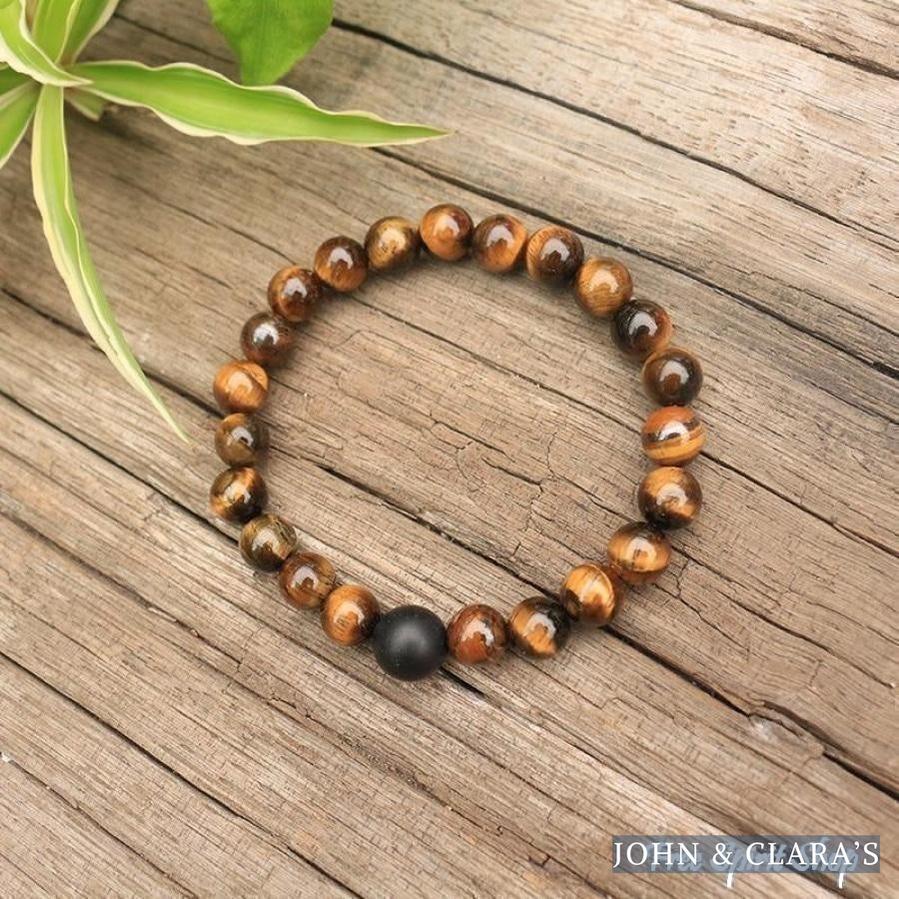 Natural Tiger Eye & Black Onyx Bead Bracelet