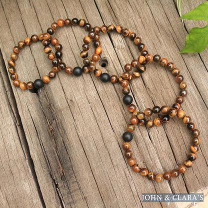Natural Tiger Eye & Black Onyx Bead Bracelet