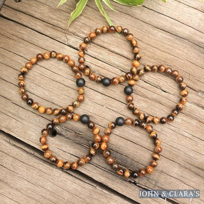 Natural Tiger Eye & Black Onyx Bead Bracelet