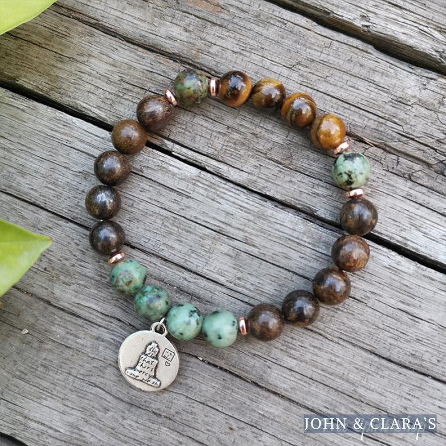 Natural Tiger Eye Bronzite & African Turquoise Bead Bracelet