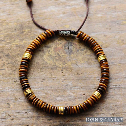 Natural Tiger Eye Flat Bead Bracelet