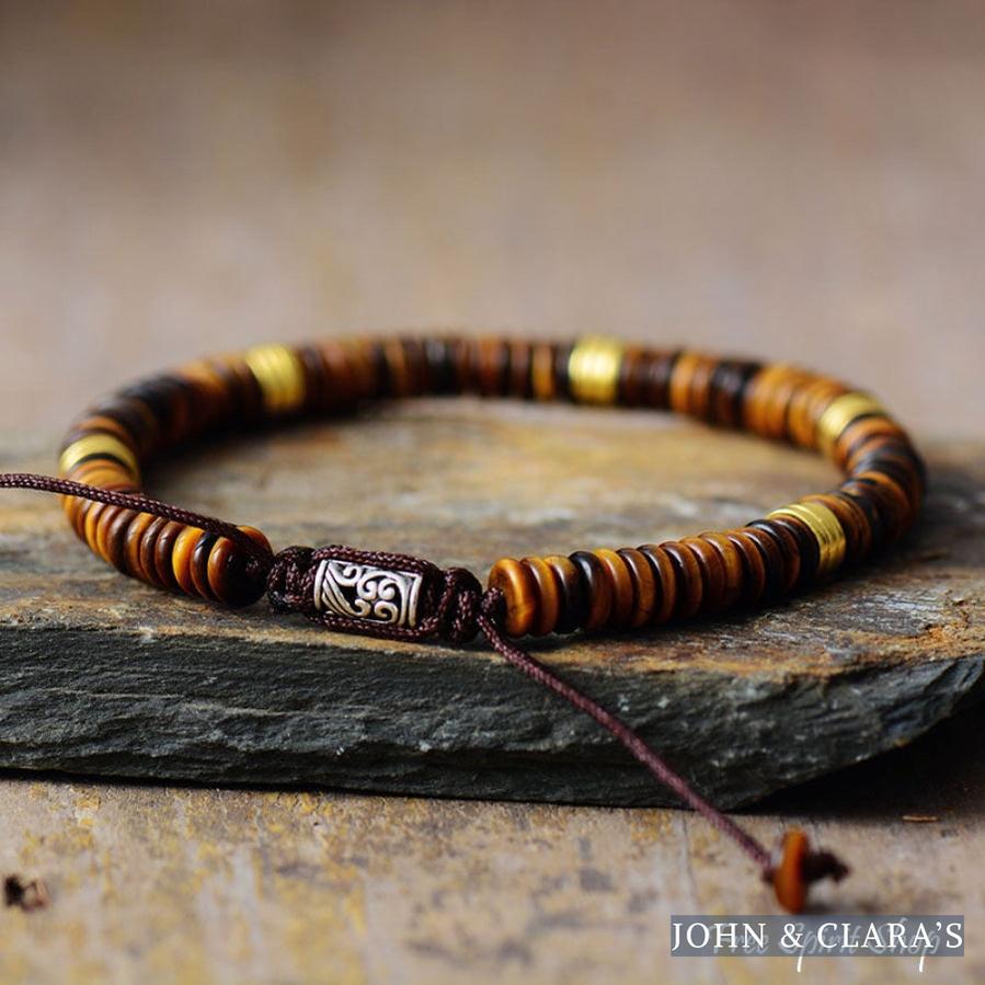 Natural Tiger Eye Flat Bead Bracelet
