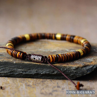 Natural Tiger Eye Flat Bead Bracelet