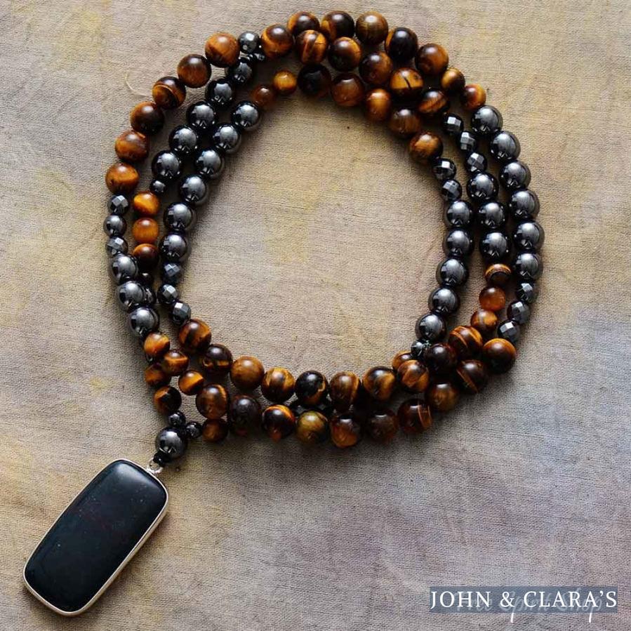 Natural Tiger Eye Hematite & Black Onyx Bead Necklace