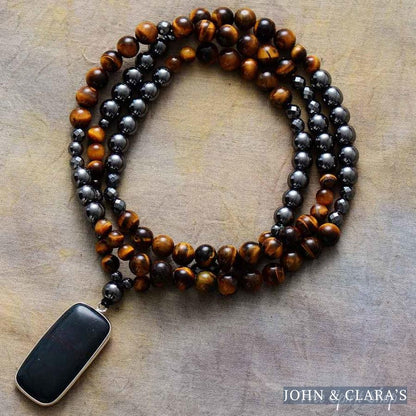 Natural Tiger Eye Hematite & Black Onyx Bead Necklace