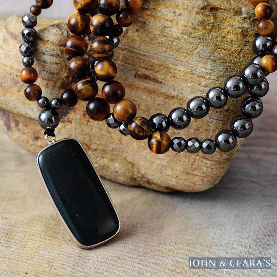Natural Tiger Eye Hematite & Black Onyx Bead Necklace