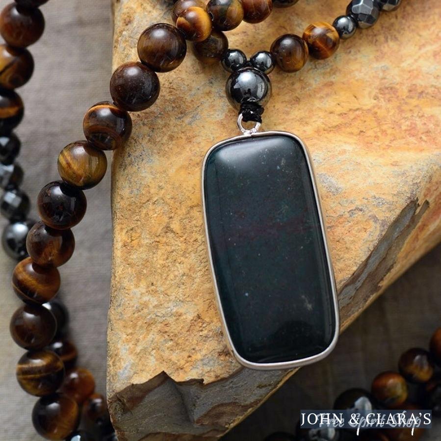 Natural Tiger Eye Hematite & Black Onyx Bead Necklace