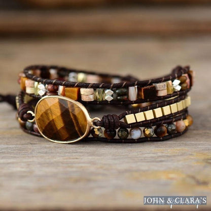 Natural Tiger Eye & Mixed Stone Bead Wrap Bracelet