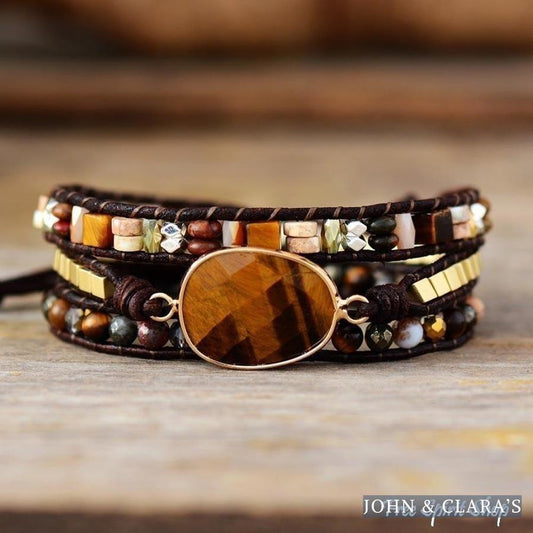 Natural Tiger Eye & Mixed Stone Bead Wrap Bracelet